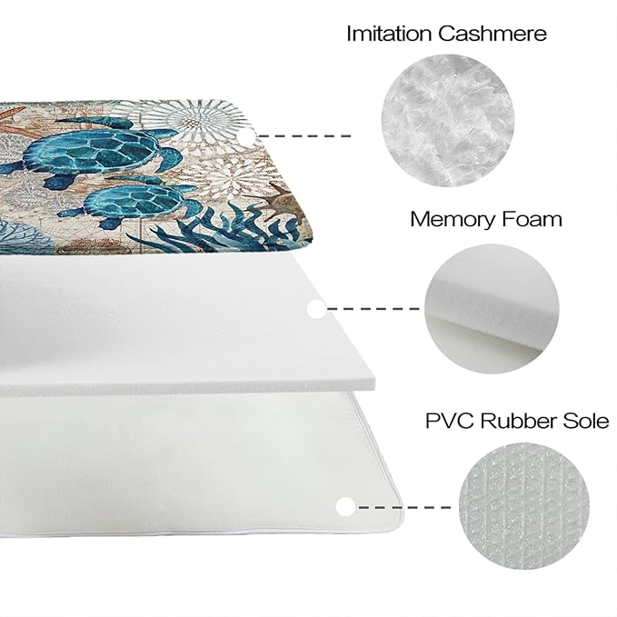 Sea Turtles Ocean Nautical Bathroom Sets with Beach Shower Curtain and 20 x 31 Rug and Accessories Decor with Memory Foam Non Slip Velvet Bath Mat and 12 Hooks 72 x 72 Inch