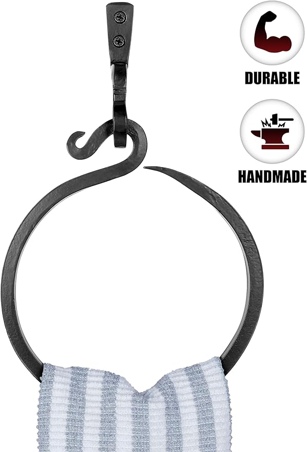 Wrought Iron Towel Ring - A Touch Of Artisanal Charm To Your Kitchen Or Bathroom With Our Handmade Towel Rack. Crafted By Blacksmiths, This Rustic Towel Rack Will Add A Timeless Elegance To Your Space
