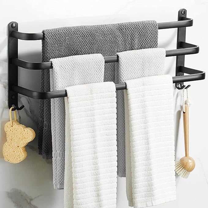 3 Tier Towel Bar Wall Mounted Bath Towel Rack Towel Storage Shelf for Bathroom 24 inch / 60 cm Towel Holder Towel Rail Towel Hanger