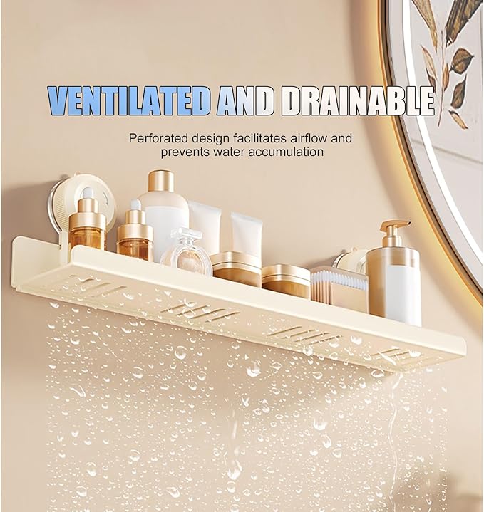 Minimalist Style Bathroom Shelves, Suction Cup Storage Rack with Drainage Design, High Load Capacity(50cm/19.7in)