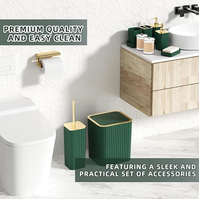 XLHOMO Bathroom Accessory Set - 25PC Green Bathroom Sets, Bathroom Set with Shower Curtain and Rugs, Dark Green Shower Curtain Set, Trash Can, Qtip Holder & Soap Dispenser
