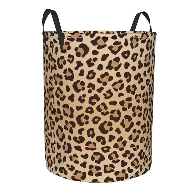 Leopard Print Round Laundry Hamper Animal Skin Texture Storage Basket Toys Clothes Organizer Bin For Home Bathroom Bedroom Dorm Nursery, 62l
