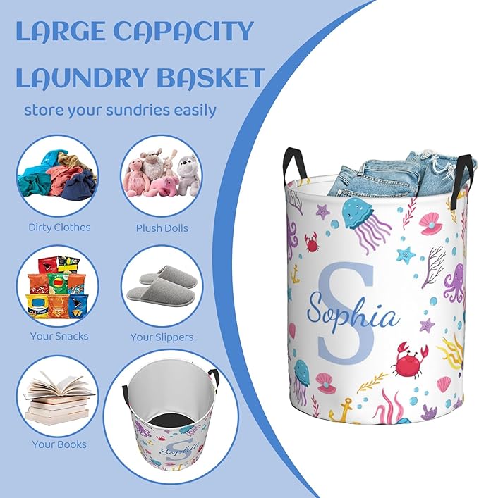 Customization Name laundry Basket Personalized Laundry Hamper with name, Custom Laundry Hamper with Name, Customized Name Laundry Basket with Handles Gifts for Men Women