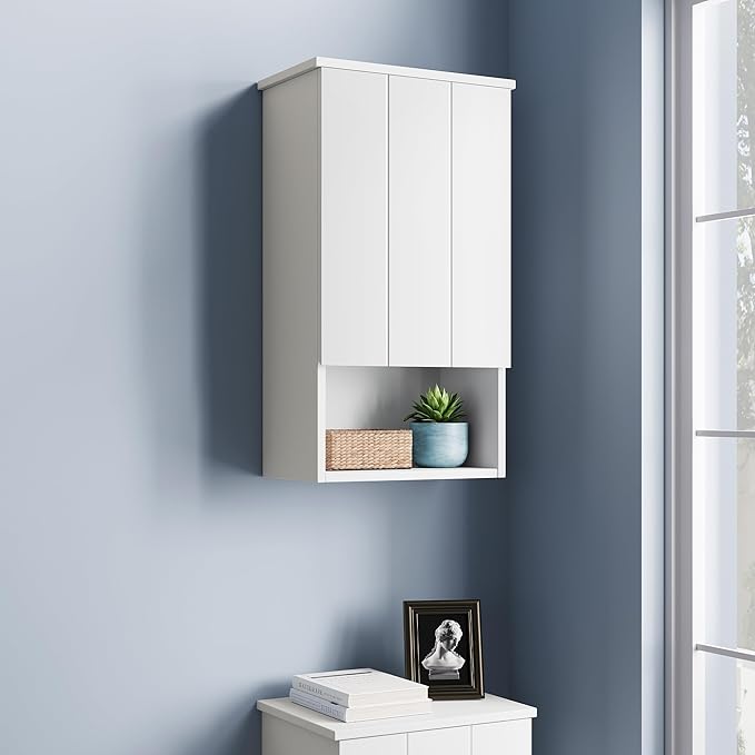 VANIRROR Bathroom Wall Cabinet with Single Door, Soft-Close Hinges, 15x27 inch Wooden Medicine Cabinet for Small Kitchen, Laundry, Entryway, Durable MDF Construction