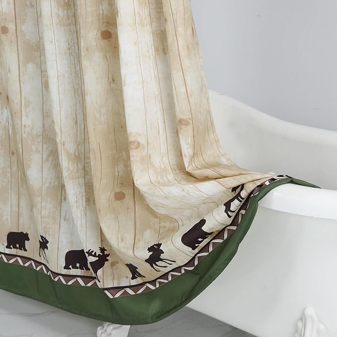 54x78 Inch Stall Shower Curtain, Bear and Moose Fabric Shower Curtains for Bathroom, Cabin Lodge Bathroom Curtains, 54" W x 78" H
