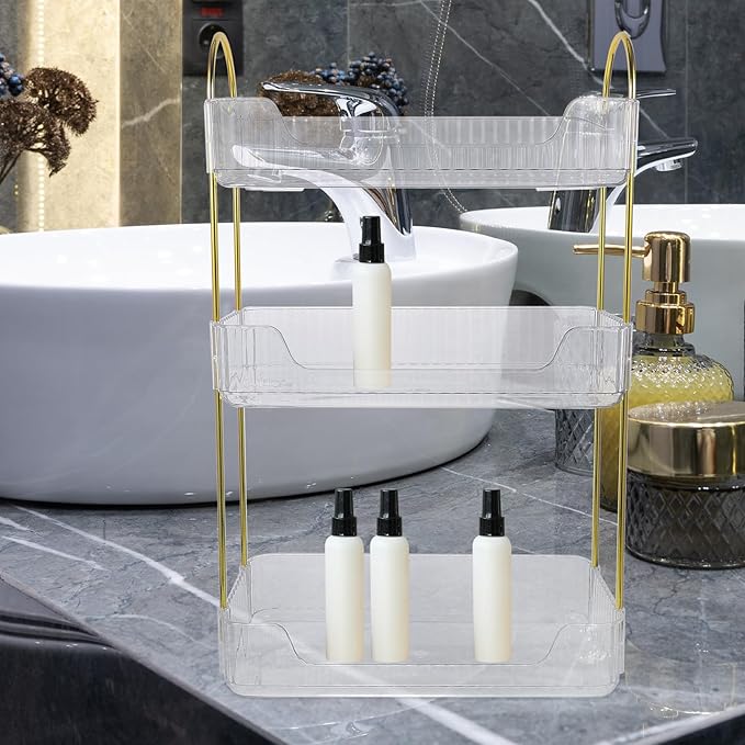 3-Tier Bathroom Storage Shelf, Toiletries Organizer for Bathroom Countertop, Cosmetics Display Shelf for Vanity and Makeup Storage