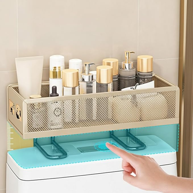 Bathroom Storage Rack Over The Toilet – Iron Back of Toilet Organizer for Draining & Storing Items (Beige)