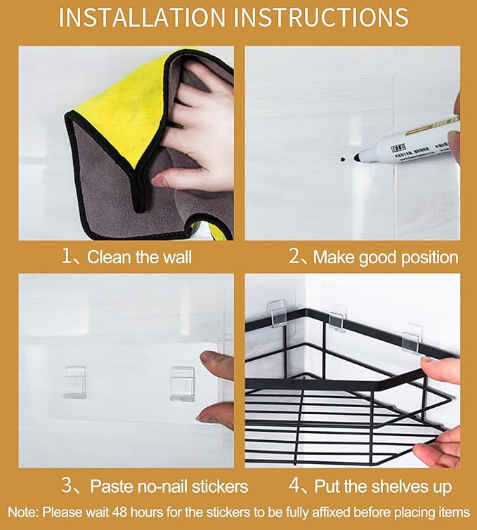 Shower Caddy, Adhesive Bathroom Organizer for Bathroom Storage & Home Decor & Kitchen,No Drilling, Rustproof Stainless Steel Shower Shelves Rack for Inside (6 unit)