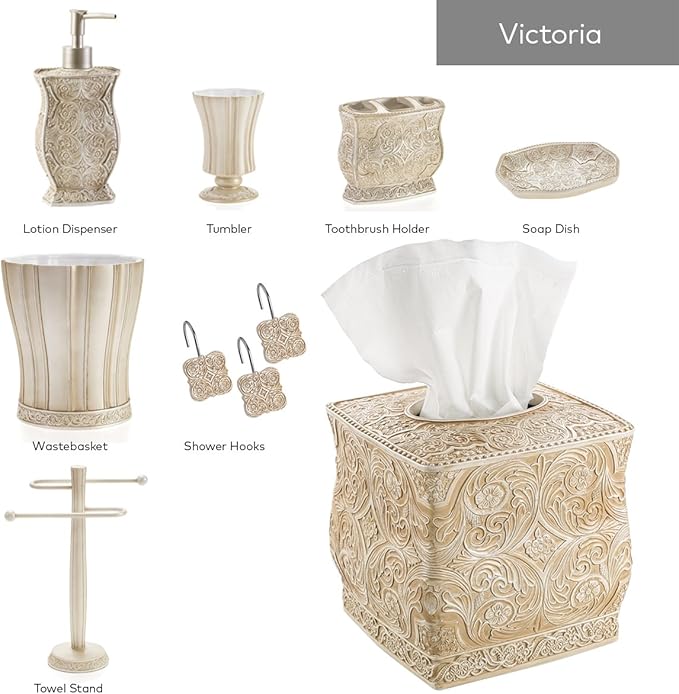 Creative Scents Victoria Beige Toothbrush Holder for Bathroom - Family Toothbrush and Toothpaste Holder - Decorative 3 Slot Toothbrush Cup Neatly Holds Multiple Toothbrushes and Toothpaste