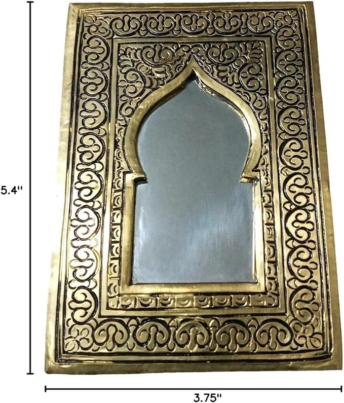 Moroccan Small Door Shape Mini Mirror Metal Bronze Cosmetic Mirror