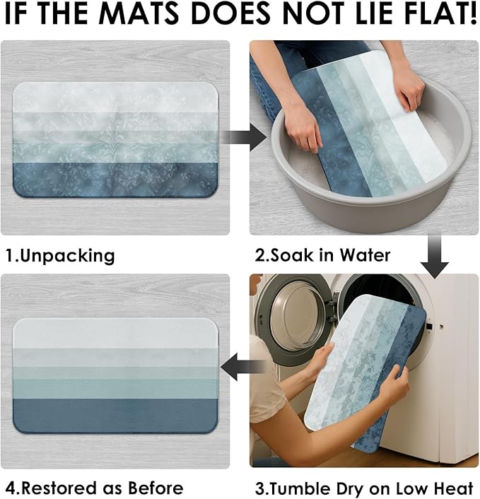 Striped Blue Shower Curtain Set with Toilet Lid Cover and Non-Slip Rugs for Bathroom, Minimalist Neutral Ombre 4 Pcs Shower Curtain, Modern Bathroom Set with 12 Hooks