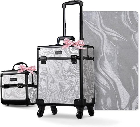 BYOOTIQUE 2-Piece Makeup Train Case Cosmetic Organizer Kit CB Graystone Artists