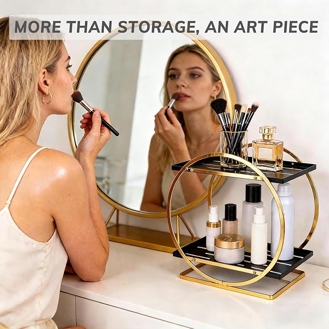 BO2701 2 Tier Bathroom Organizer, Perfume Organizer for Dresser, Black Gold