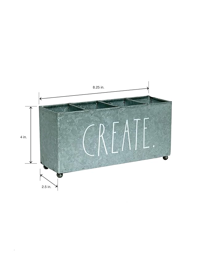 Rae Dunn Beauty Organizer - Four Sections for Cosmetic Storage - Galvanized Metal Container for Makeup Supplies, Personal Items, Jewelry - Modern Chic Design - Stylistic Décor for Bathroom Vanity