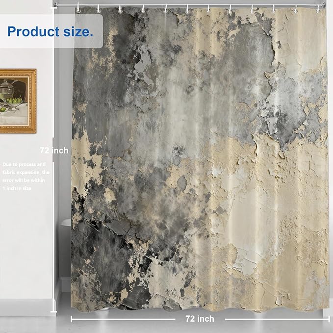 Shrahala Taupe Squares Texture Decorative Shower Curtain, Grey and Beige Art Painting Bathroom Décor Polyester Fiber Waterproof with Plastic Rings for Shower Stall Bathtubs 72 x 72 in