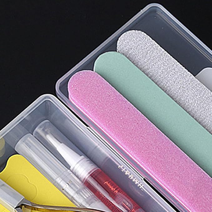 Storage Case Cosmetic Brush Box Nail Tool Holder Space-saving Smooth Surface Practical Plastic 2Pcs Clear, Large