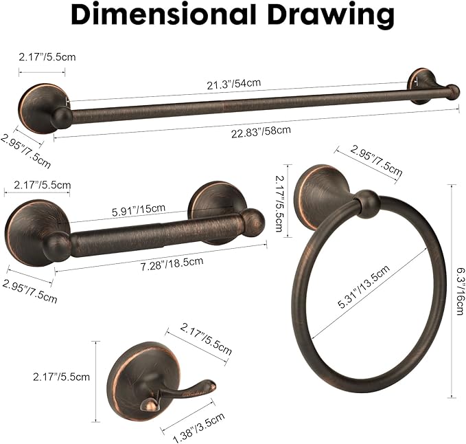 4 Piece Antique Bathroom Hardware Accessories Set Oil Rubbed Bronze,24 Inch Towel Bar Set,Towel Rack for Bathroom,Bathroom Towel Holder Bronze
