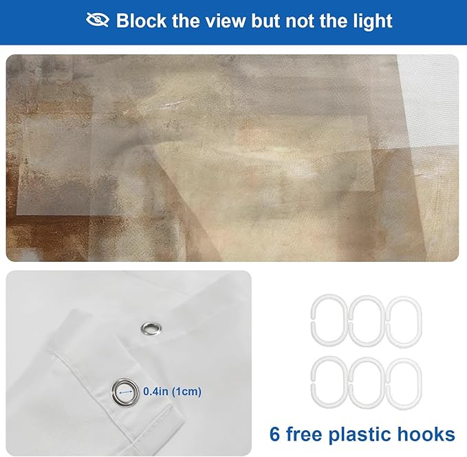 Shrahala Brown Abstract Art Decorative Shower Curtain, Beige Painting Bathroom Décor Polyester Fiber Waterproof with Plastic Rings for Shower Stall Bathtubs 72 X 36 in