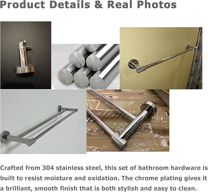24-Inch Double Towel Bar,304 Stainless Steel, Chrome Finish & Stylish Knurled for Home, Hotel,& Apartment, Upgrade to a Premium Modern Bathroom