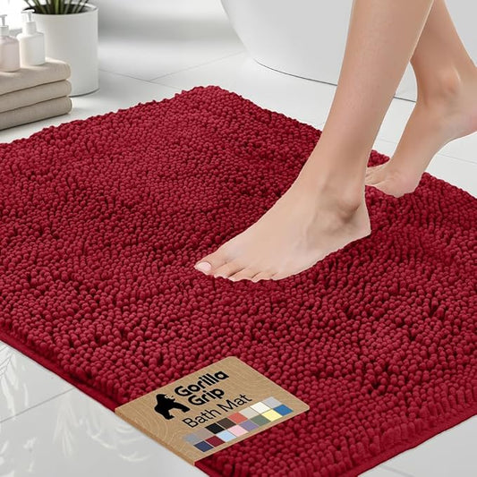 GORILLA GRIP Bath Rug Mat 44x26, Thick Soft Absorbent Chenille, Quick Dry Microfiber Mats, Rubber Backing Washable Shower Floor Rugs, Bathmat Runner, US Designed Bathroom Home Decor Accessories Red