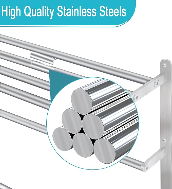 32 inch Towel Racks for Bathroom, VOTZAAQ Towel Shelf with Double Towel Bar, Stainless Steel Towel Storage for Lavatory Wall Mounted, 3-Tier Towel Hanger Towel Holder, Brushed Nickel