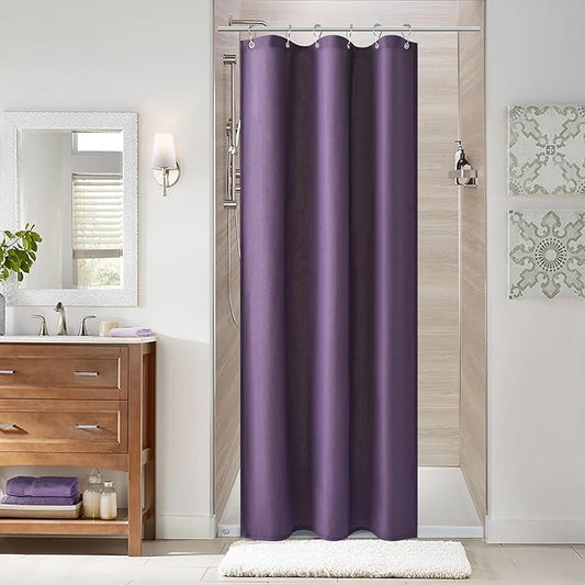 Naturoom Purple 36 Inch Shower Curtain - Stall Narrow Half Linen Ultra Thick Fabric Shower Curtain Set with Hooks, Boho Farmhouse Rustic RV Camper Bath Curtains for Bathroom, 36x72