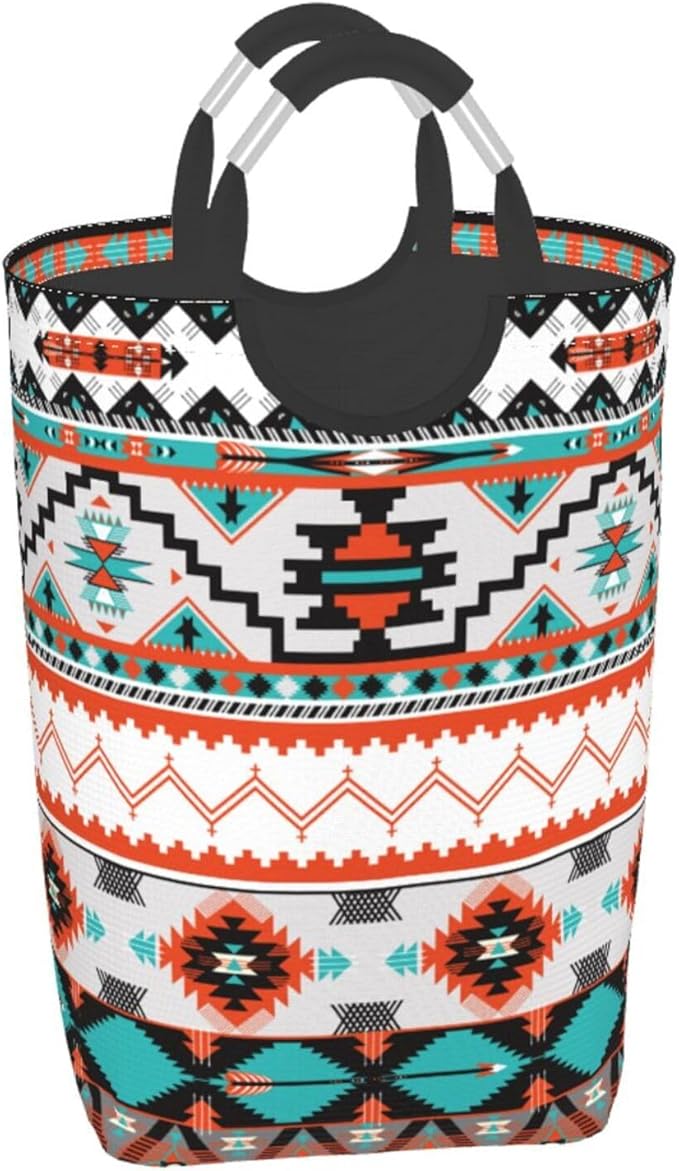 Ethnic Aztec Print Laundry Basket Southwest Laundry Hamper Orange Collapsible Baskets with Handle Dirty Clothes Hamper Bag for Dorm Family Bathroom Decor Storage 50L