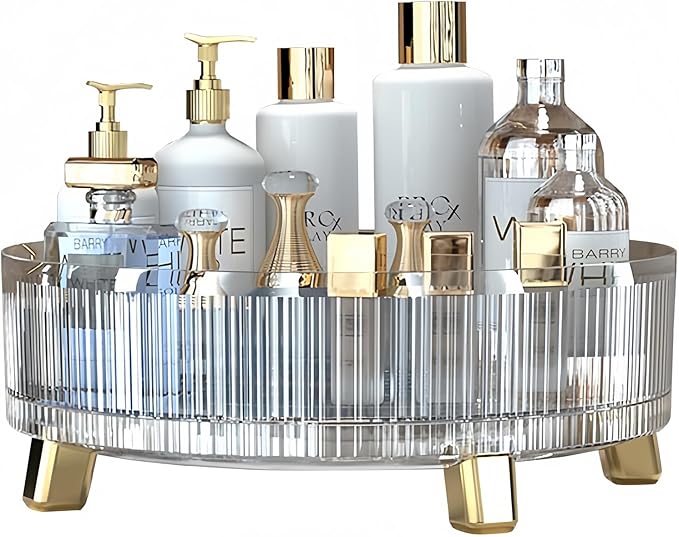 Makeup Perfume Organizer, 360° Rotating Lazy Susan Storage Tray, Large Capacity Cosmetics Storage Display Case for Countertop Bedroom Bathroom and Kitchen(11.02''×11.02''×4.33'')