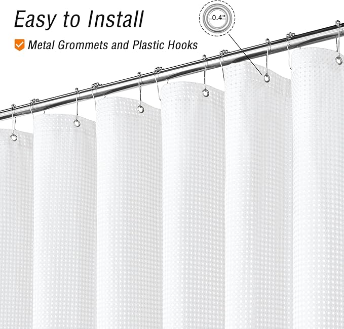 Gibelle Small Stall Shower Curtain 36 x 72, 230GSM Narrow Half Waffle Weave Textured Fabric Shower Curtain for Bathroom, Water Repellent, Machine Washable, White