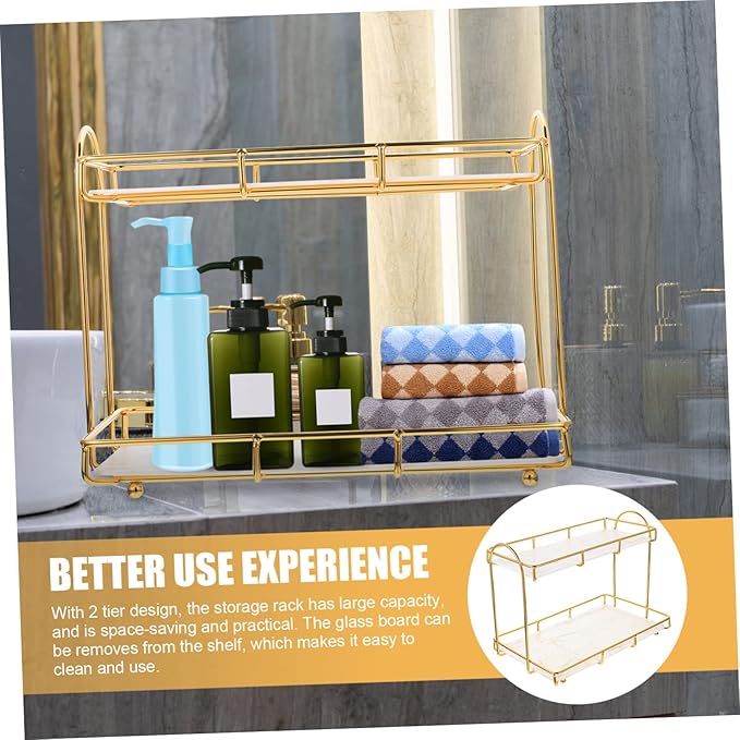Mobestech 2-Tier Bathroom Countertop Organizer Rack Versatile Storage Shelf for Toiletries and Skincare Sturdy Plastic Non-Slip Base for Home and Travel Use