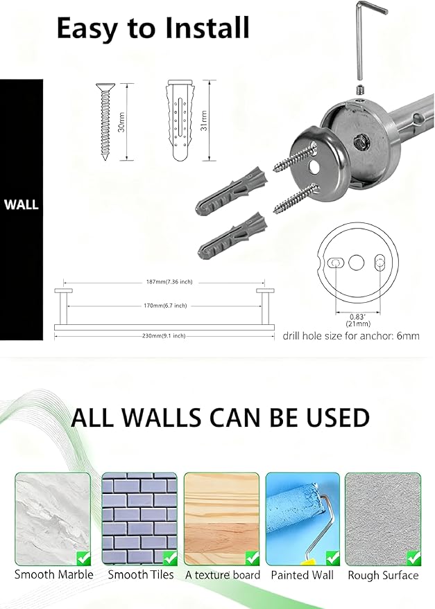 SEIDO Anti-Dropping Towel Bar with 9.6" Hanging Length, Stainless Steel Towel Bar for Bathroom Wall, Double Locking Design Hand Towel Holder, Brushed Nickel, 12 Inch, 2pc