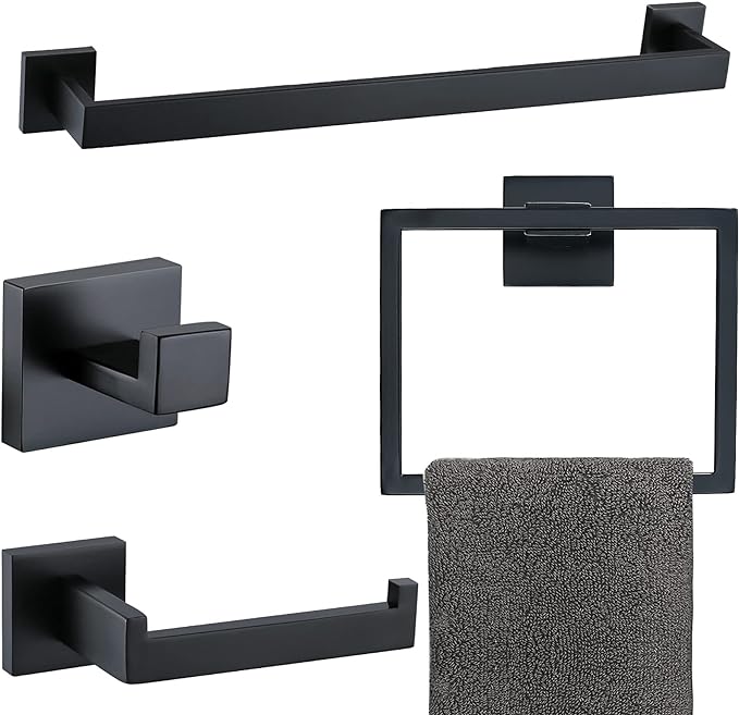 Matte Black Bathroom Accessories Bath Accessories Set Towel Racks for Bathroom Towel Holder Black Bathroom Hardware Set Black Bathroom Towel bar Sets Stainless Steel Bath Accessories kit 23.6 Inch