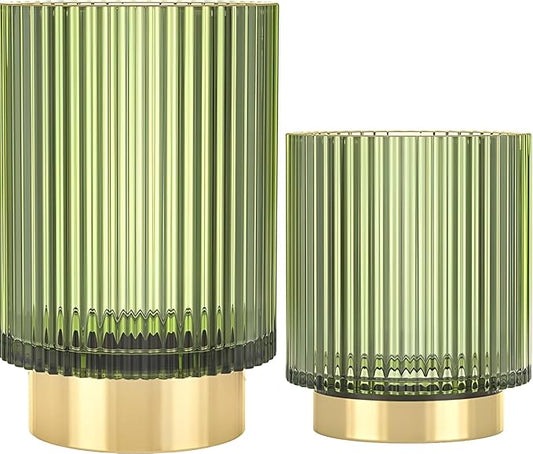 Makeup Brush Holder Organizer, Heavy Crystal Glass Brush Storage Holder, Vintage Cosmetic Make Up Bathroom Brushes Cup Pen Pencil Toothbrush Holder Striped Vase (S+L (green))