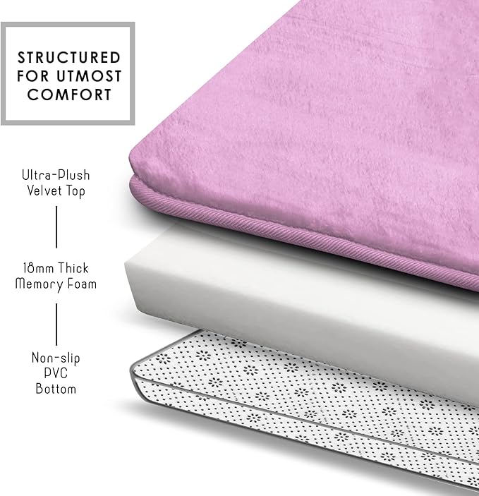 Clara Clark Bathroom Rugs, Velvet Memory Foam Bath Mat, Non-Slip, Machine Washable Bath Rugs - Dries Quickly, Ultra Soft Plush Bath Mats for Bathroom, 20 x 32, Lavender Dream