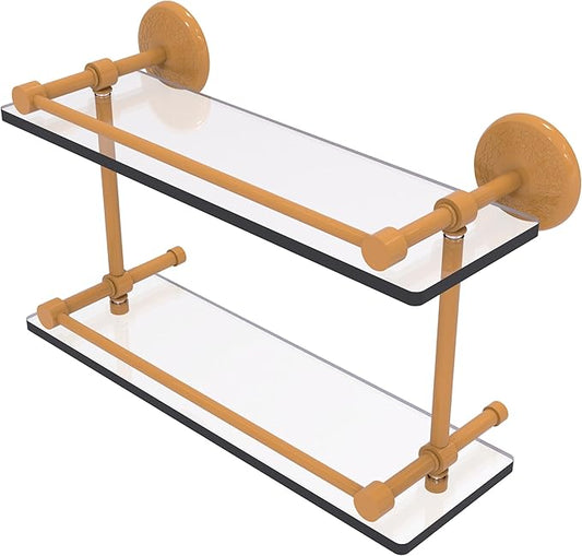 Allied Brass MC-2/16-GAL-GLY Monte Carlo 16 Inch Double Glass Shelf with Gallery Rail, Golden Yellow