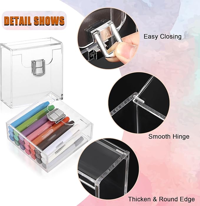 BTSKY 2 Pack Compact Lipstick Organizer with Silver Latch, Clear Acrylic Perfume Holder & Nail Polish Organizer, Small Q-Tips Holder Dispenser Vanity Cosmetic Organizers for Lipstick Travel Samples