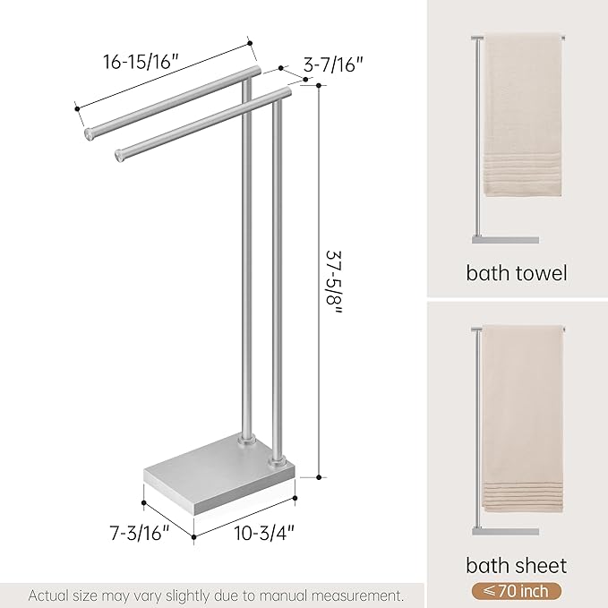 KES Free Standing Towel Racks for Bathroom with 3X Thicker Base, 2-Tier Towel Rack Stand for Bathroom Floor, Upgrade Steady Design, Pro-Grade 18/8 Stainless Steel Brushed Finish, BTH239-2