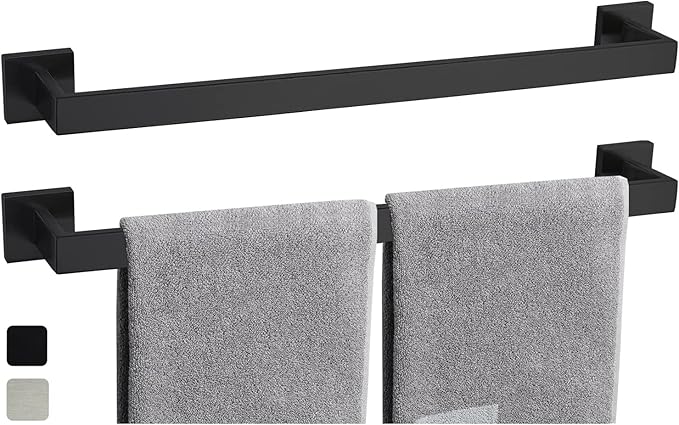 24 Inch Towel Bar 2 Pack for Bathroom 12/16/24/28/32/36 Inch Kitchen Towel Holder Matte Black Towel Rod Wall Mounted SUS304 Rustproof Towel Rack Modern Square Design (2, Matte Black, 24 Inch)