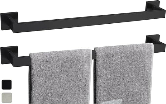 24 Inch Towel Bar 2 Pack for Bathroom 12/16/24/28/32/36 Inch Kitchen Towel Holder Matte Black Towel Rod Wall Mounted SUS304 Rustproof Towel Rack Modern Square Design (2, Matte Black, 24 Inch)
