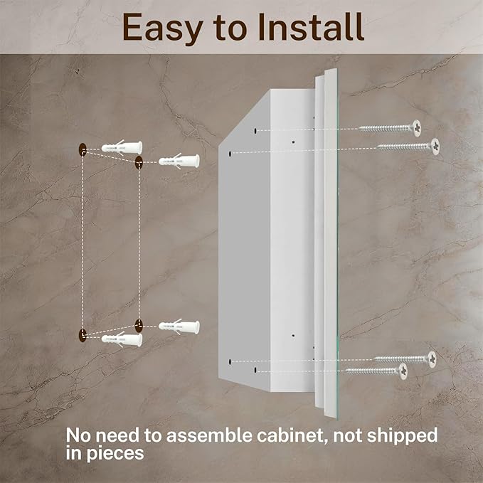 16x26 Inch Lighted Medicine Cabinet with Anti-Fog Mirror, 3 Glass Shelves, Dimmable LED, Recessed or Surface Mount Bathroom Smart Mirror Cabinet