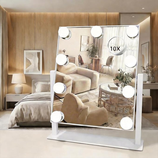 Makeup Vanity Mirror with Lights LED Makeup Mirror Detachable 10X Magnification, Hollywood Make Up Mirror with Lighting, Smart Touch, Rechargeable,360° Rotation, White 13.77"x 11.81"