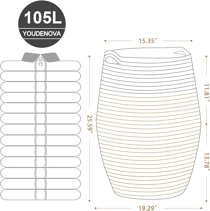 Cotton Rope Laundry Hamper by YOUDENOVA, 105L - Woven Collapsible Laundry Basket - Clothes Storage Basket for Blankets, Laundry Room Organizing, Bedroom Storage, Clothes Hamper – Dark Brown