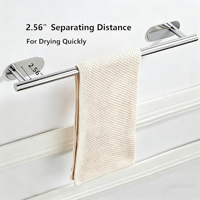 SEIDO Adhesive Towel Bar for Bathroom, 304 Stainless Steel Hand Towel Holder Chrome, 16 Inch Towel Racks for Bathroom, No Drilling Needed, Polished Chrome