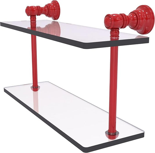 Allied Brass CL-2-16-FER Carolina Collection 16 Inch Two Tiered Glass Shelf, Fire Engine Red