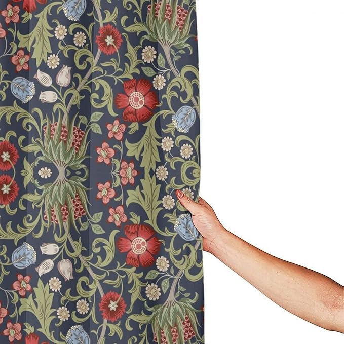 Boho Watercolor Floral Shower Curtain William Morris Design Heavy Duty Fabric Shower Curtain Set Bathroom Polyester Waterproof Shower Curtain 66x72 Inches(168x183cm), Style