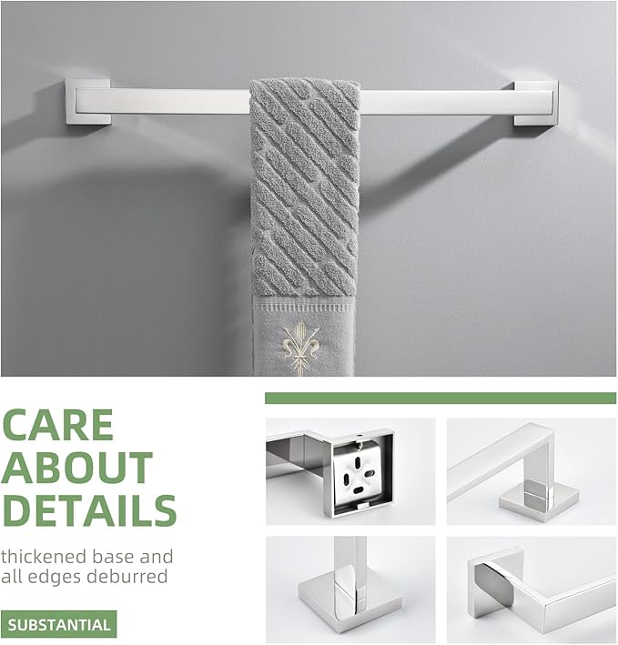 Bath Towel Bar 23.74", Angle Simple SUS304 Stainless Steel Bathroom Towel Holder, Shower Towel Rod, Single Towel Hanger Bar, Clothing Towel Rack for Wall, Polished Chrome