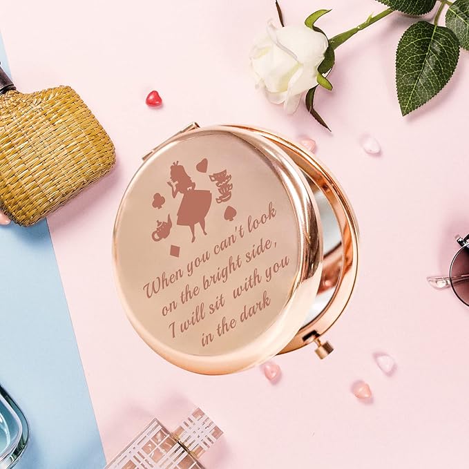 AKTAP Fairy Tale Gifts Princess Fans Compact Mirror I Will Sit with You in The Dark Makeup Mirror for Women
