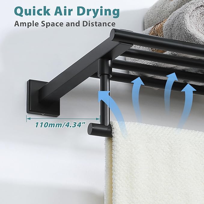 Alise 32 Inch Towel Racks for Bathroom Wall Mounted,Bathroom Towel Rack with Tower Bar,Double Towel Racks for Bathroom,SUS304 Stainless Steel Bathroom Towel Holder Matte Black