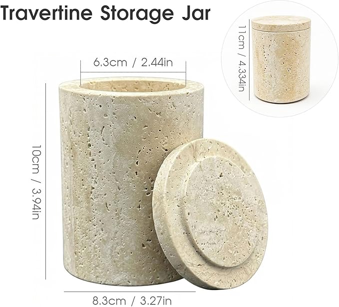 Natural Travertine Qtip Holder Cotton Swab Dispenser for Cotton Balls, Floss Picks, Makeup Storage Organizer