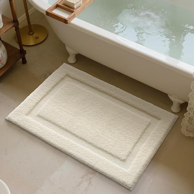 LUMI Ultra Soft Bathroom Rugs Non Slip with Rubber Backing, Absorbent Washable Bath Mat Quick Dry, Upgraded Premium Microfiber Plush Carpet for Bathtub and Shower Floor, Ivory White, 16x24